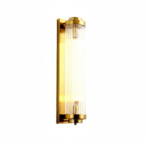 Art Deco Ribbed Glass Wall Light in Gold-Tone Frame