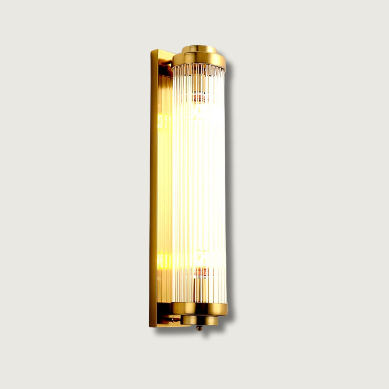 Art Deco Ribbed Glass Wall Light in Gold-Tone Frame