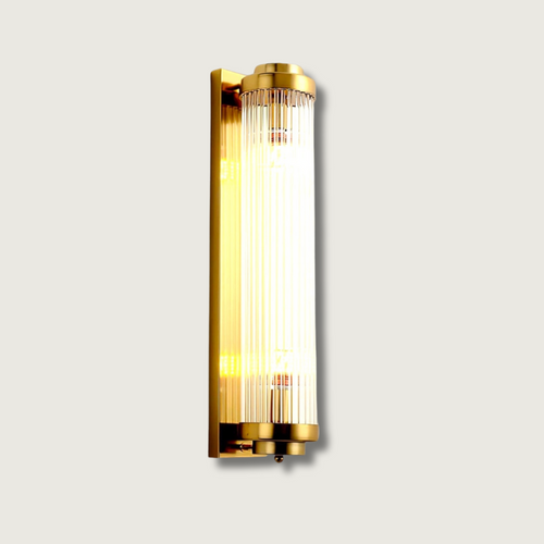 Art Deco Ribbed Glass Wall Light in Gold-Tone Frame