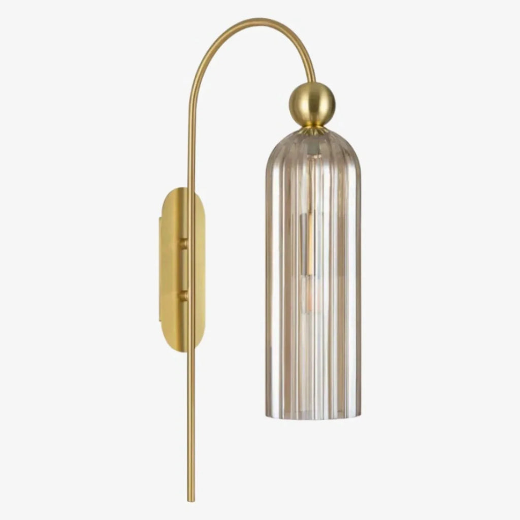 Art Deco Fluted Glass Wall Light with Gold Arc Frame