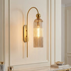 Art Deco Fluted Glass Wall Light with Gold Arc Frame