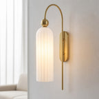 Art Deco Fluted Glass Wall Light with Gold Arc Frame