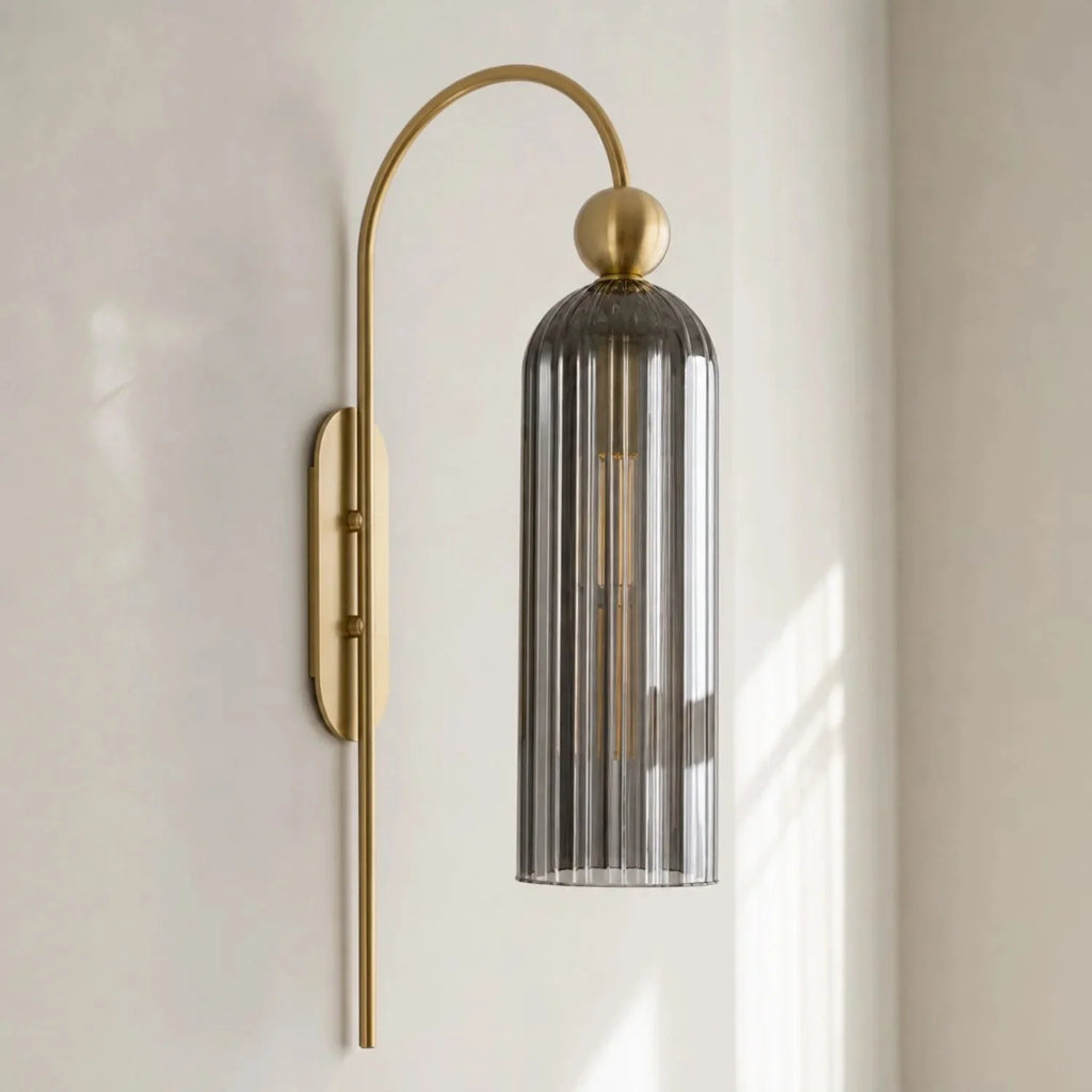 Art Deco Fluted Glass Wall Light with Gold Arc Frame