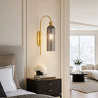 Art Deco Fluted Glass Wall Light with Gold Arc Frame