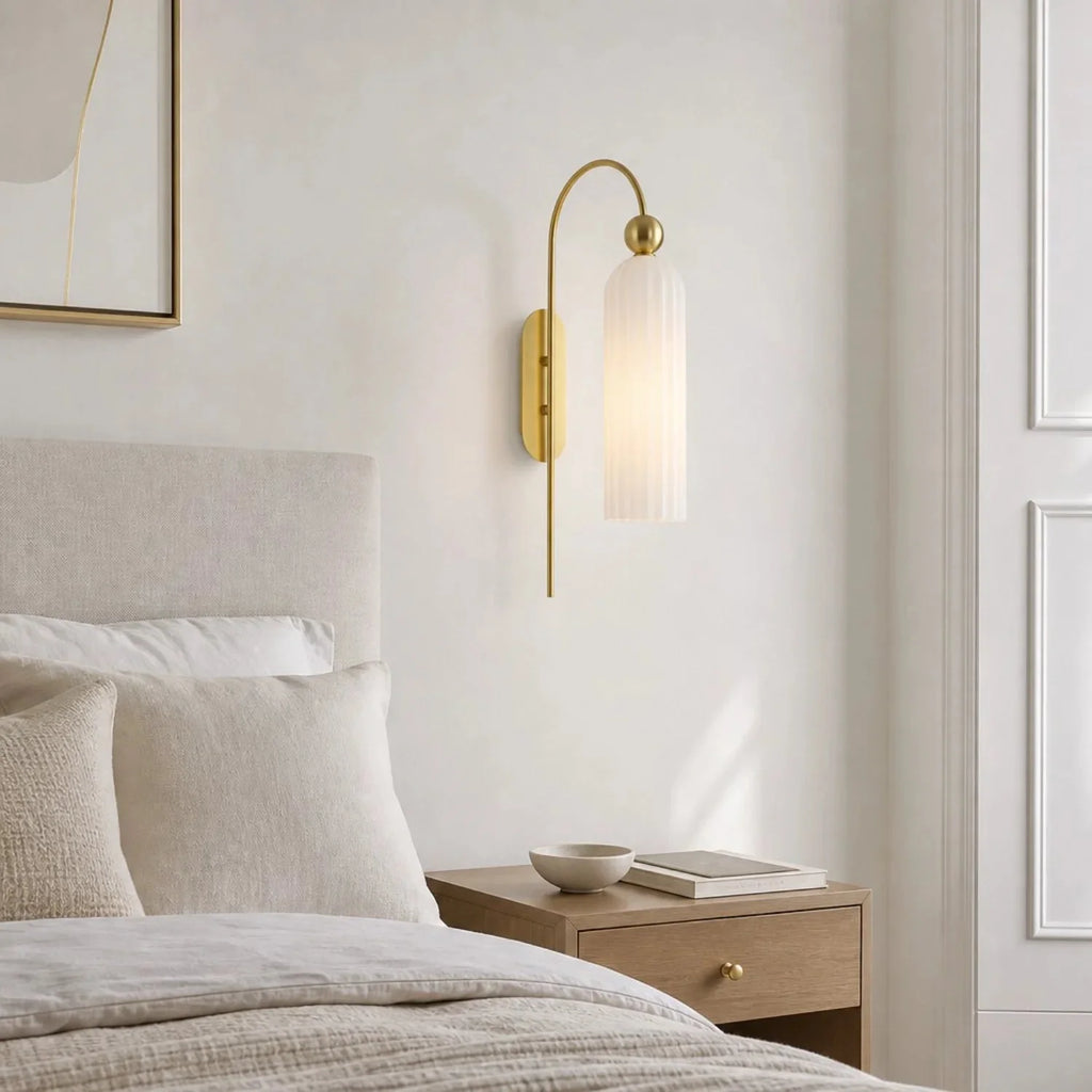Art Deco Fluted Glass Wall Light with Gold Arc Frame