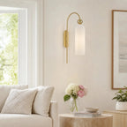 Art Deco Fluted Glass Wall Light with Gold Arc Frame