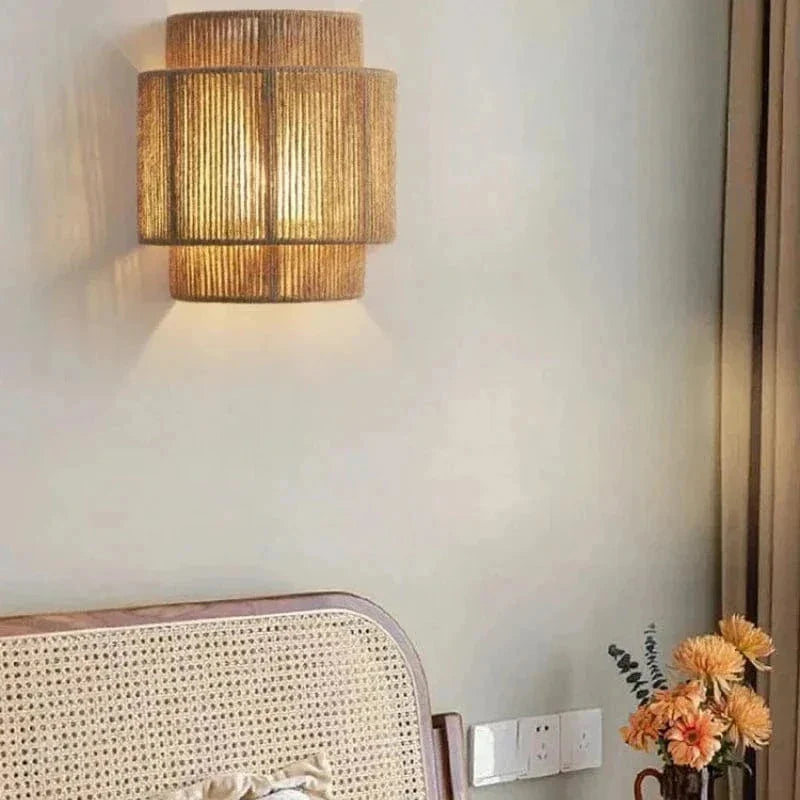 Boho Woven Rope Wall Light with Up and Down Glow