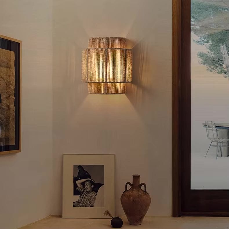 Boho Woven Rope Wall Light with Up and Down Glow