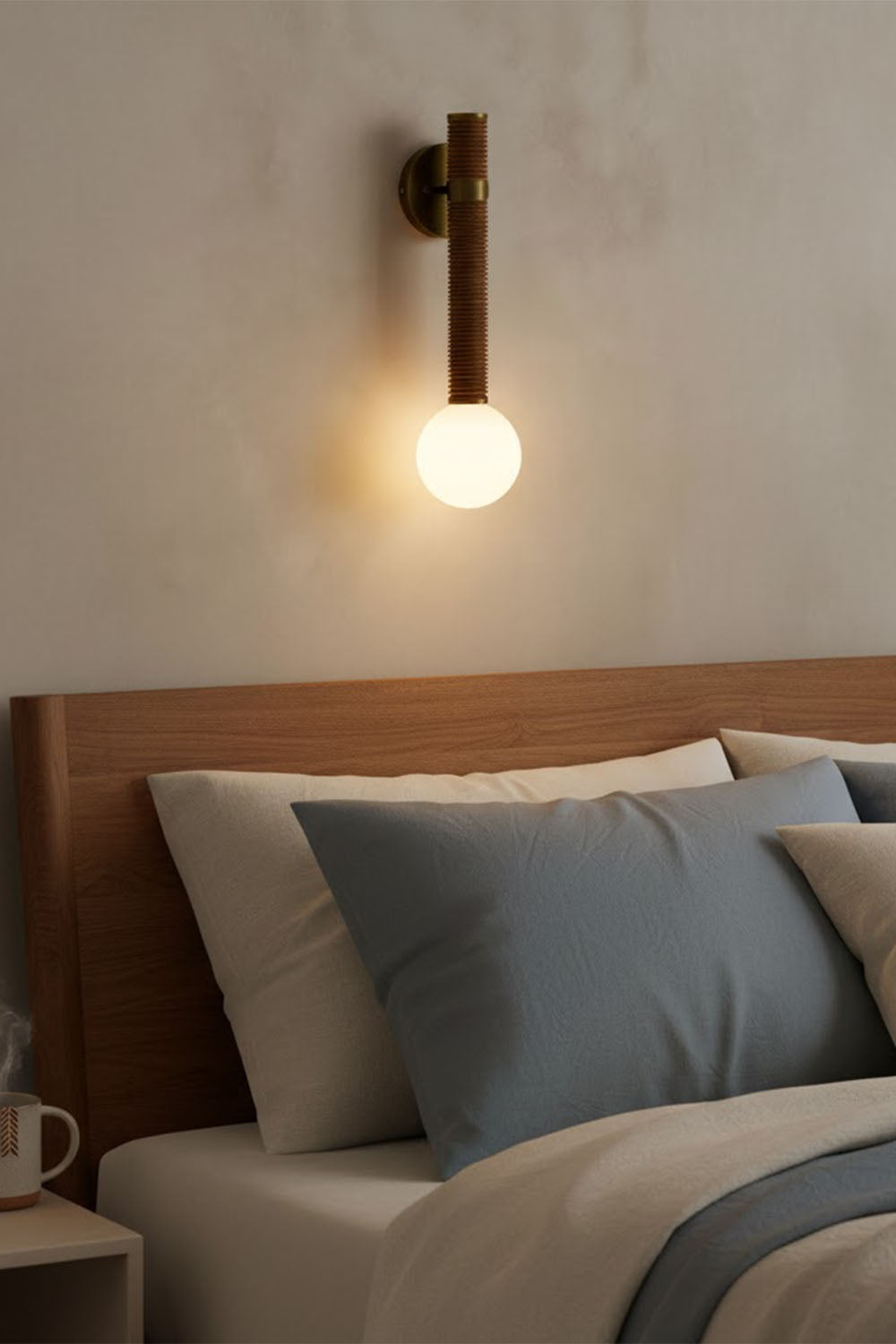 Boho Rattan Wrapped Wall Light with Opal Globe, G9