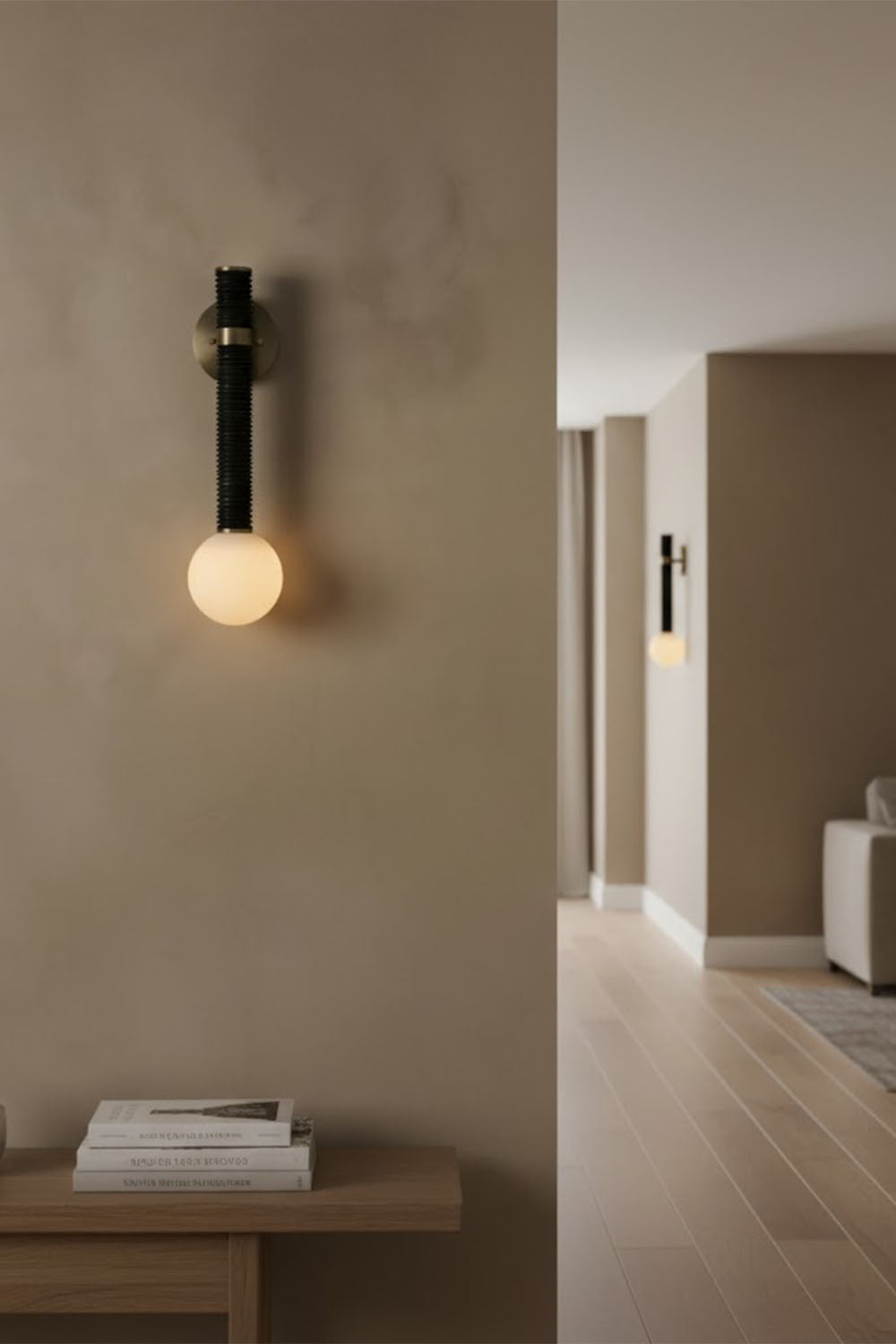 Boho Rattan Wrapped Wall Light with Opal Globe, G9