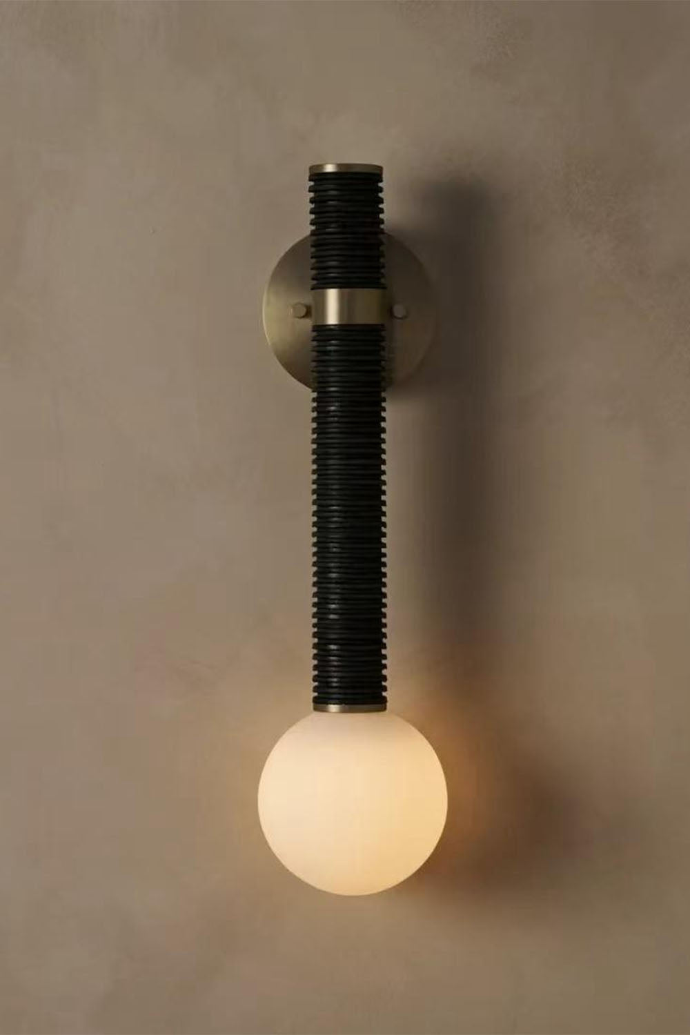 Boho Rattan Wrapped Wall Light with Opal Globe, G9