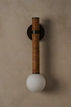 Boho Rattan Wrapped Wall Light with Opal Globe, G9