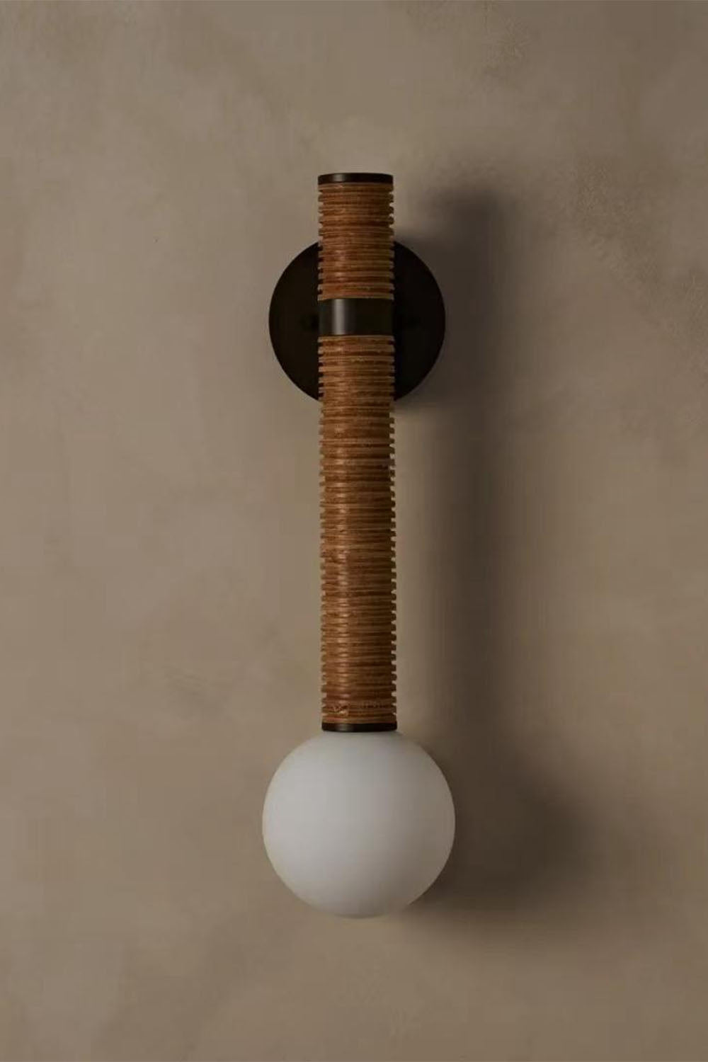 Boho Rattan Wrapped Wall Light with Opal Globe, G9