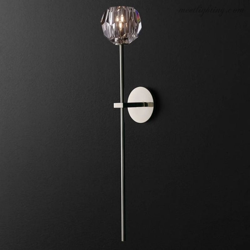 Glamour K9 Crystal Globe Wall Light on Long Brass Arm