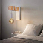 Industrial Wall Light with Wood Block and Hanging Bulb