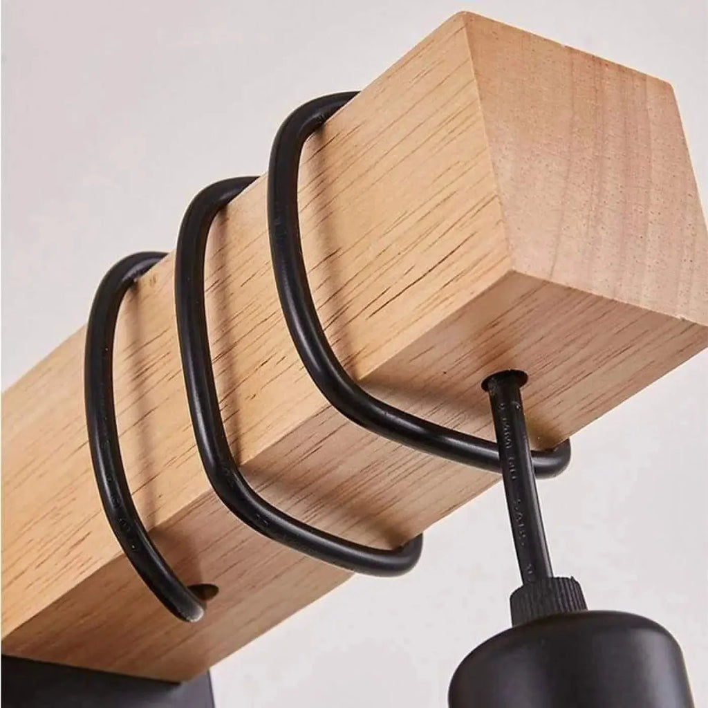 Industrial Wall Light with Wood Block and Hanging Bulb
