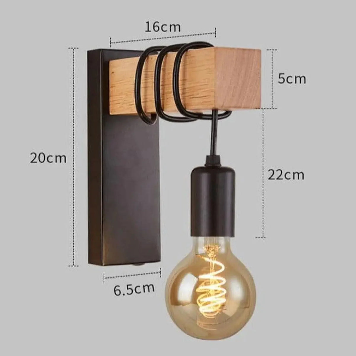 Industrial Wall Light with Wood Block and Hanging Bulb