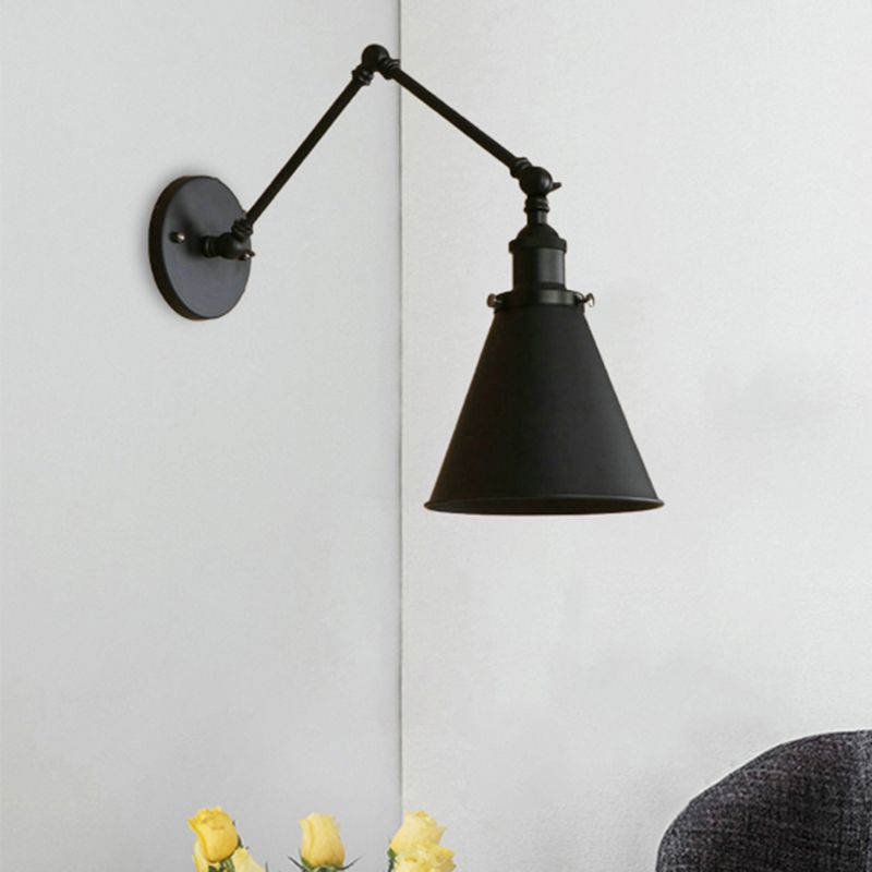 Industrial Swing Arm Wall Light with Cone Metal Shade