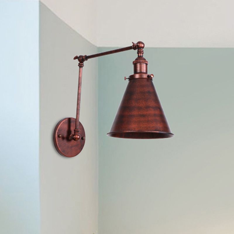 Industrial Swing Arm Wall Light with Cone Metal Shade