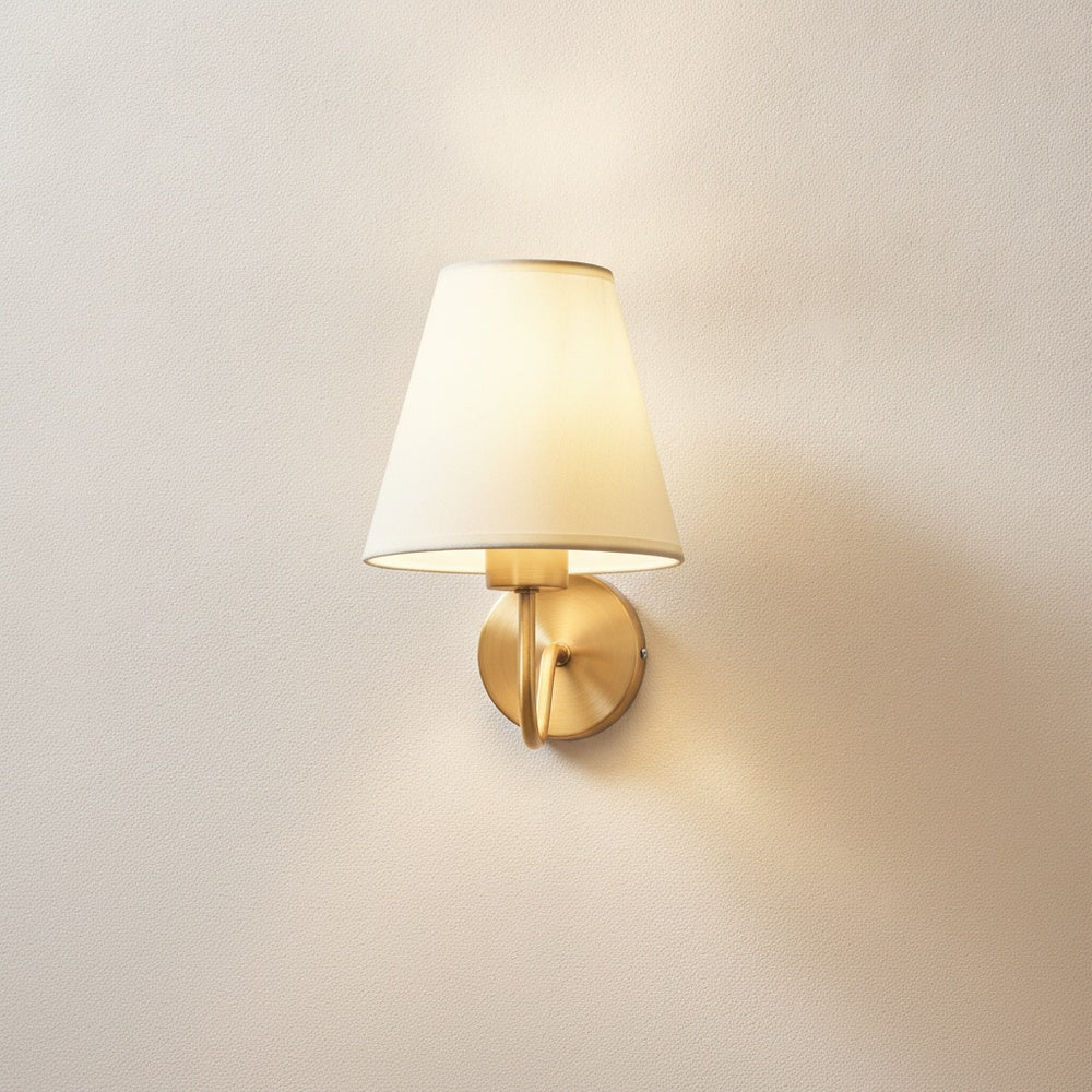 Classic Fabric Shade Wall Light with Brushed Gold Arm