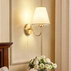 Classic Fabric Shade Wall Light with Brushed Gold Arm
