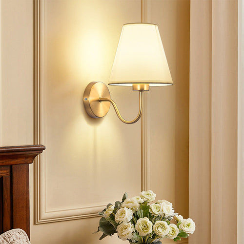 Classic Fabric Shade Wall Light with Brushed Gold Arm