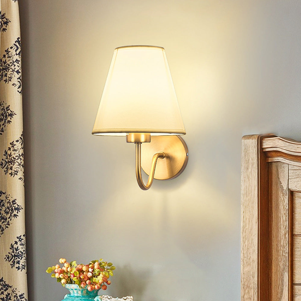 Classic Fabric Shade Wall Light with Brushed Gold Arm