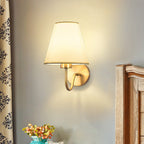 Classic Fabric Shade Wall Light with Brushed Gold Arm