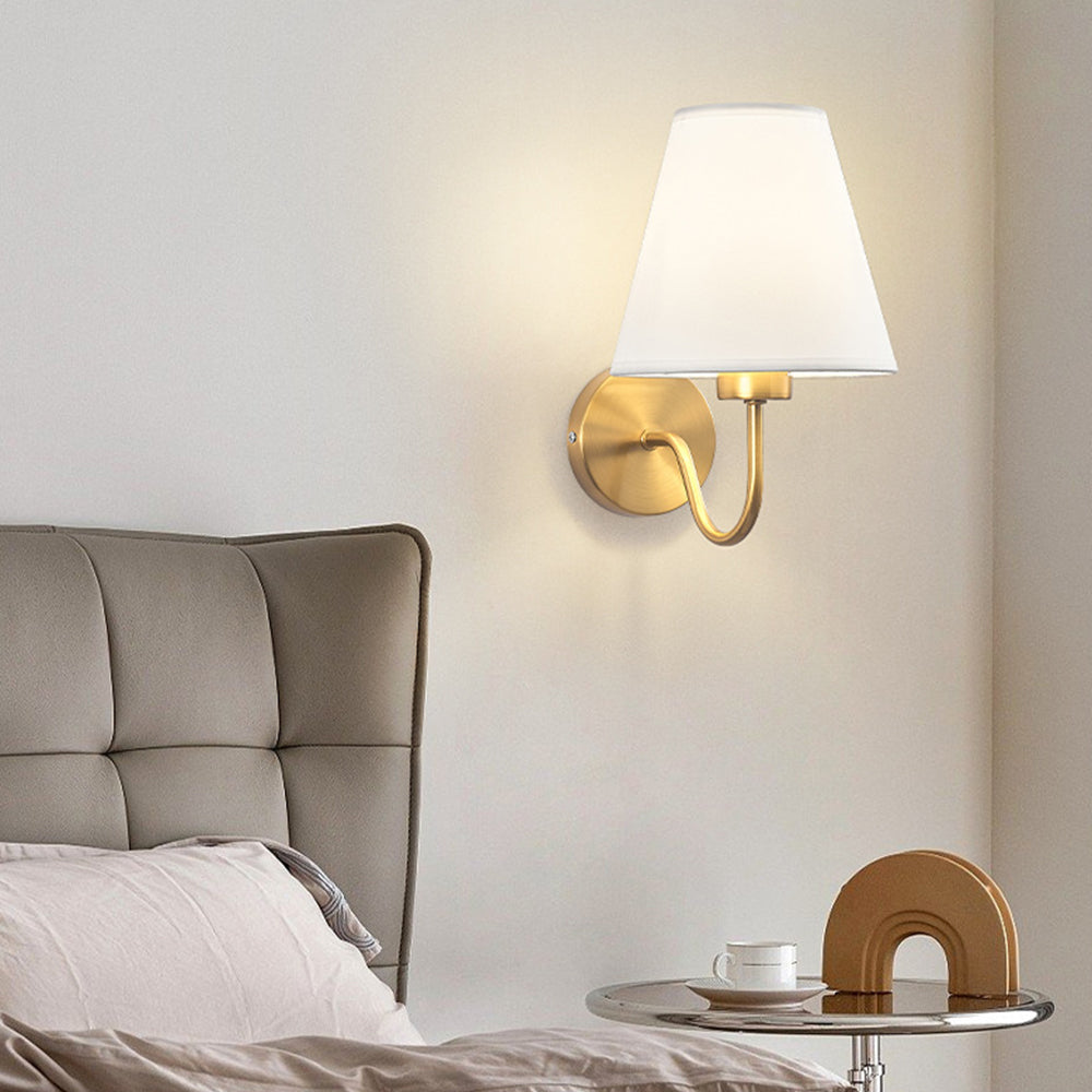 Classic Fabric Shade Wall Light with Brushed Gold Arm