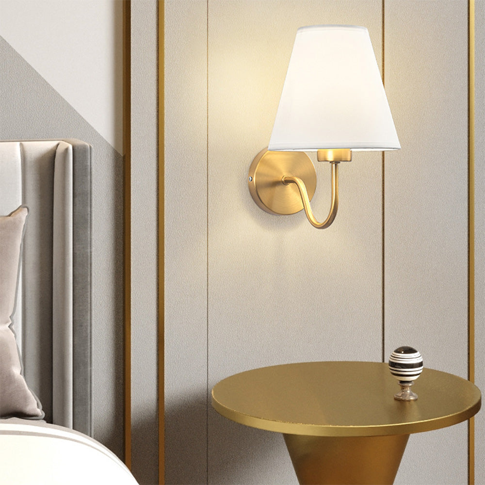 Classic Fabric Shade Wall Light with Brushed Gold Arm