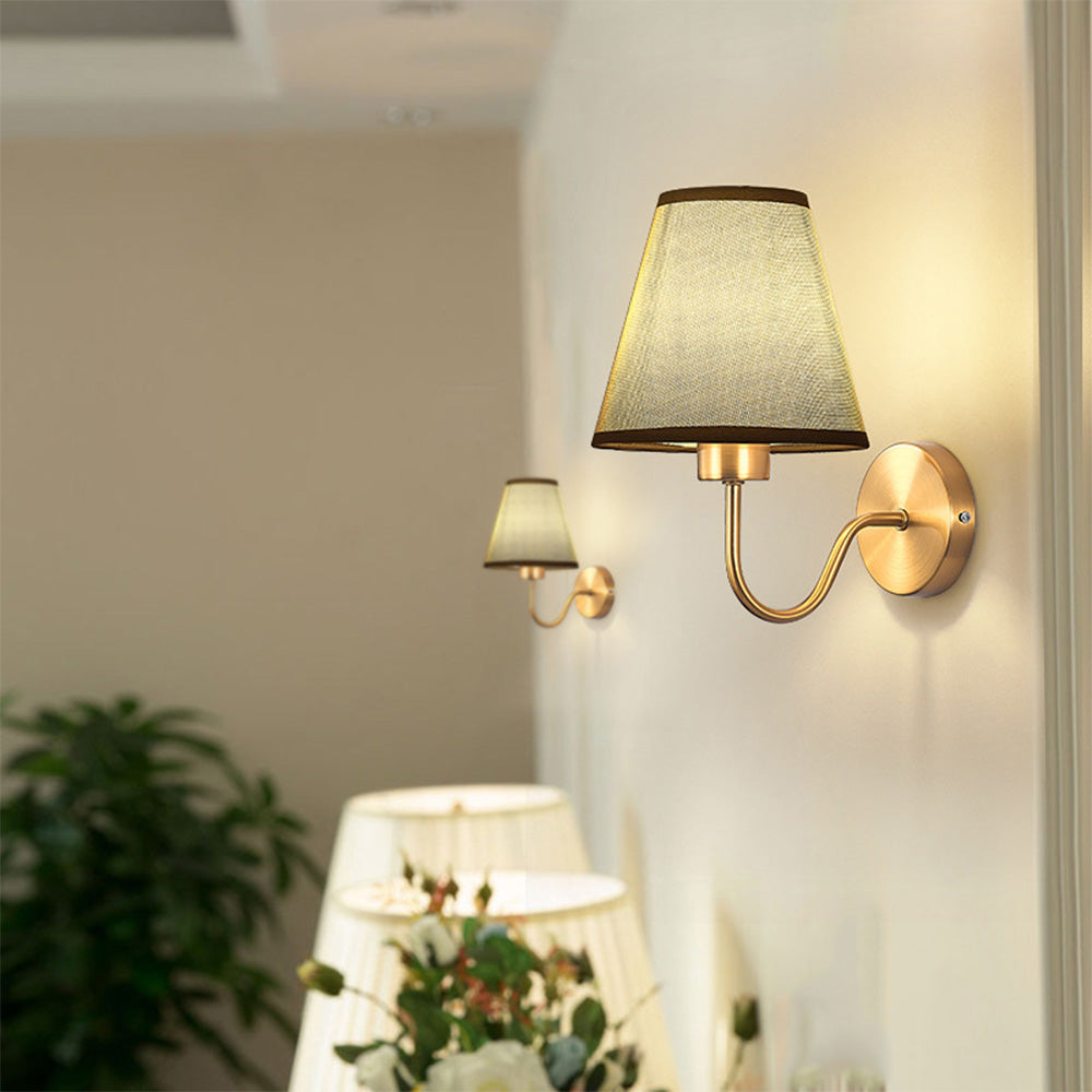 Classic Fabric Shade Wall Light with Brushed Gold Arm