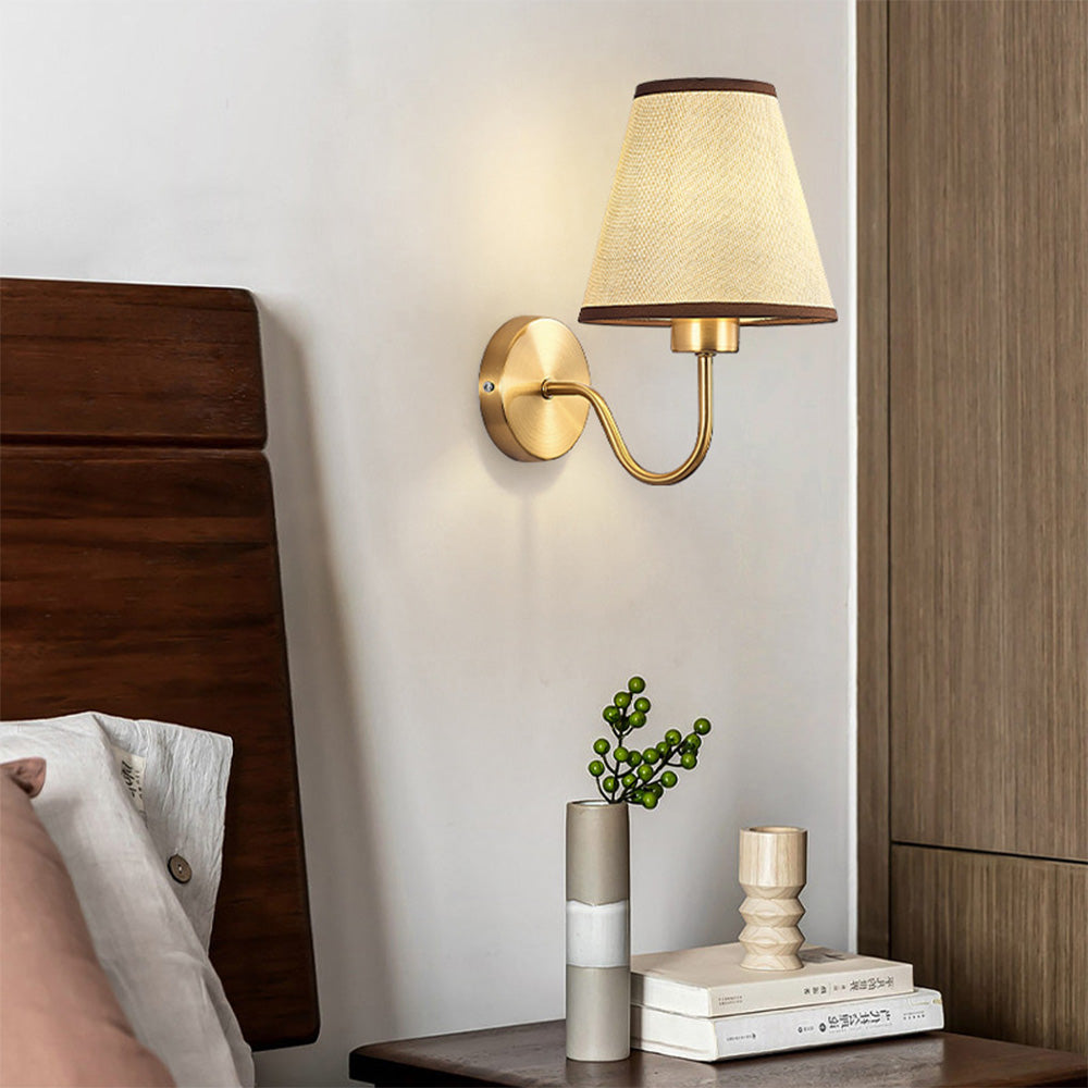 Classic Fabric Shade Wall Light with Brushed Gold Arm