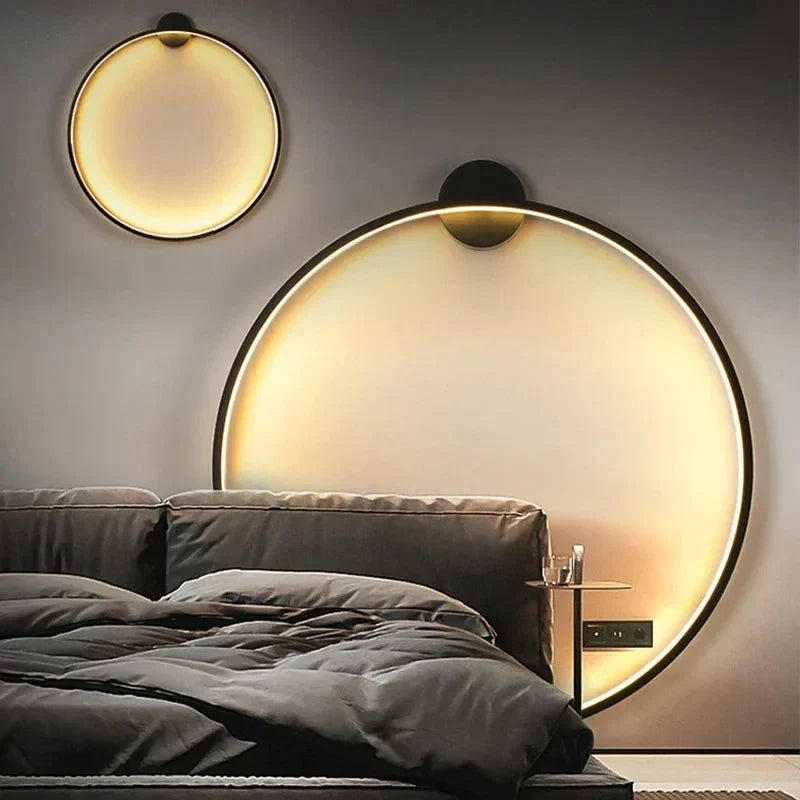 Round Minimalist LED Wall Light with Backlit Glow
