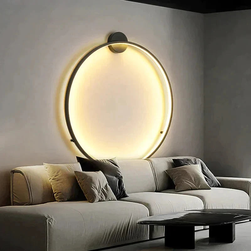 Round Minimalist LED Wall Light with Backlit Glow