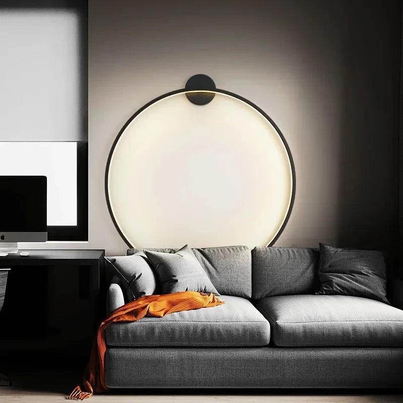 Round Minimalist LED Wall Light with Backlit Glow