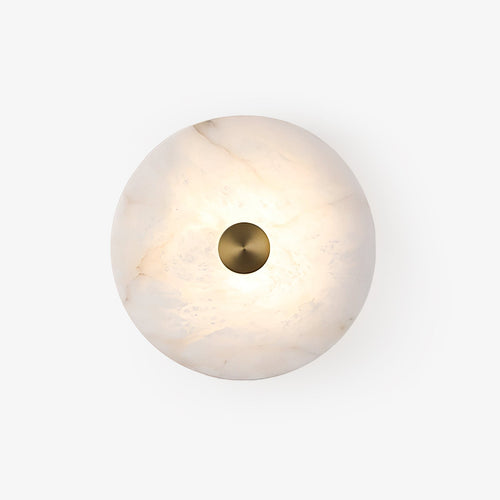 Alabaster Disc Wall Light with Brass Detail