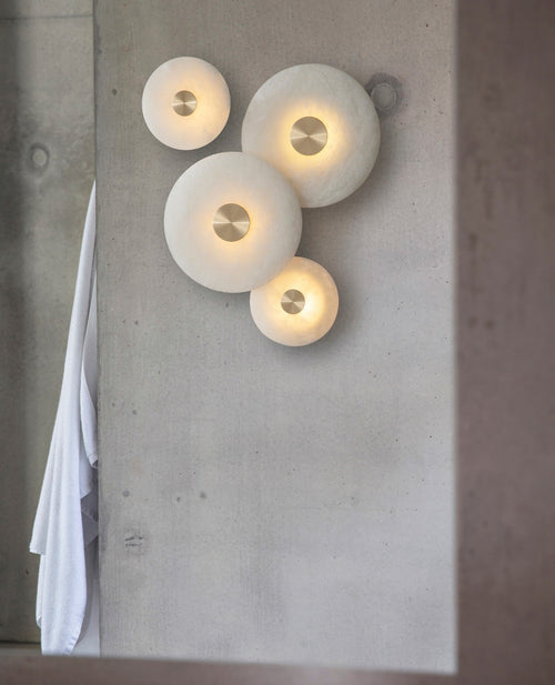 Alabaster Disc Wall Light with Brass Detail