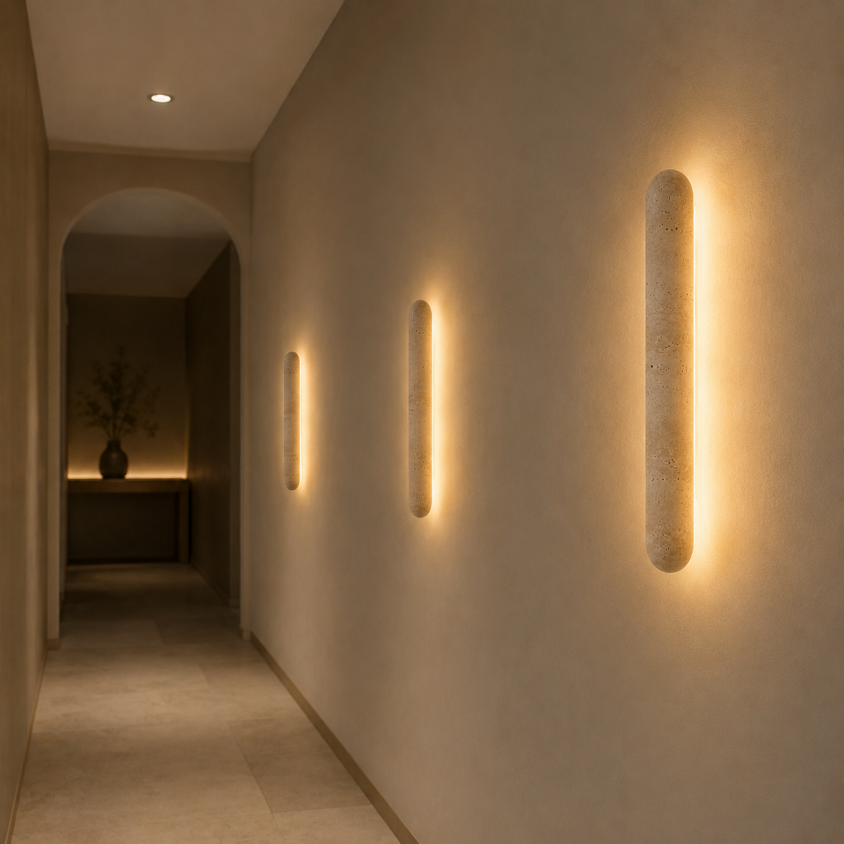 Travertine Wall Light with Integrated Warm LED, 30 or 60 cm