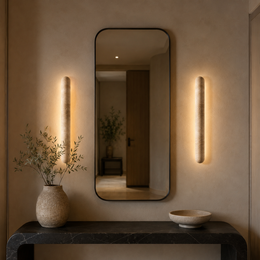 Travertine Wall Light with Integrated Warm LED, 30 or 60 cm
