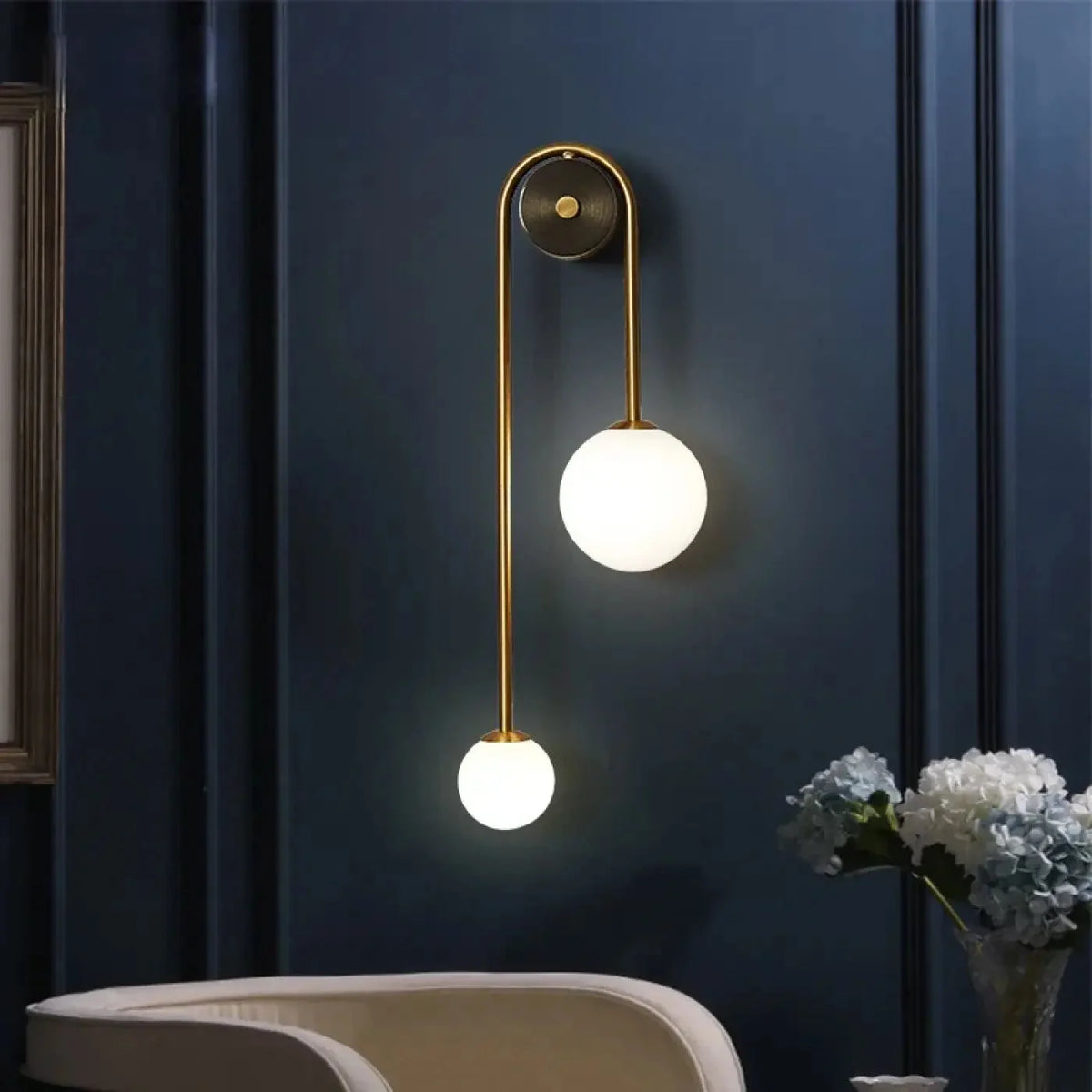 Modernist Wall Light with Two Opal Glass Globes