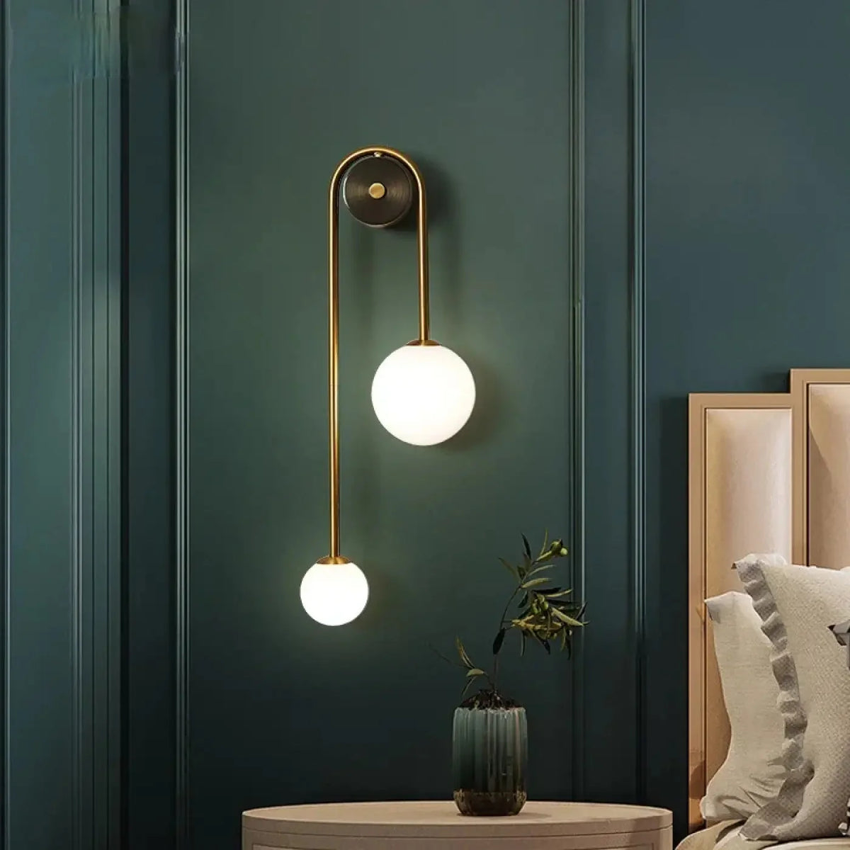 Modernist Wall Light with Two Opal Glass Globes