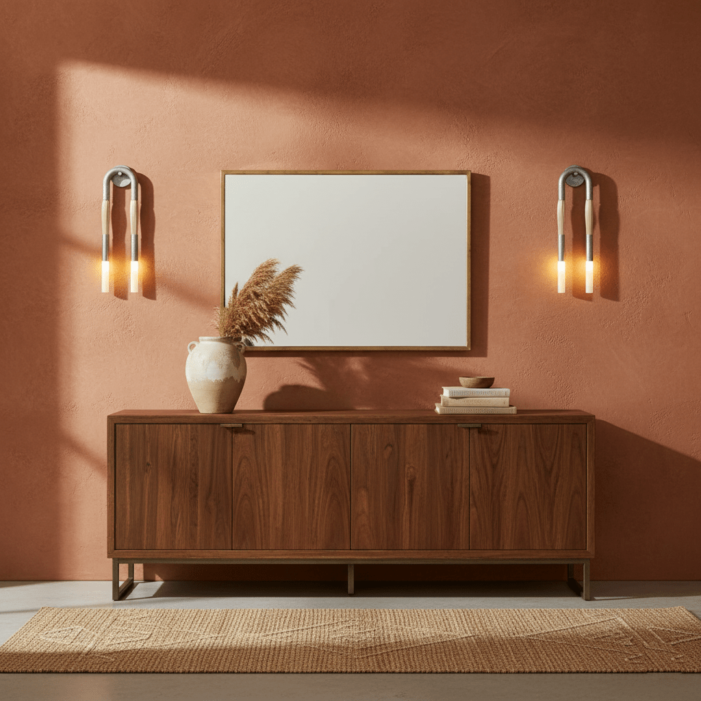 Modernist Double Arm Wall Light with Frosted Glass Shades