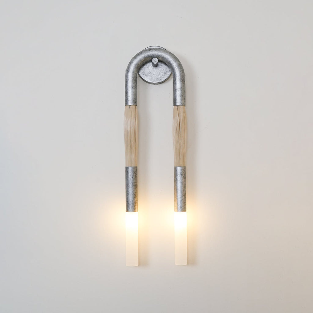 Modernist Double Arm Wall Light with Frosted Glass Shades