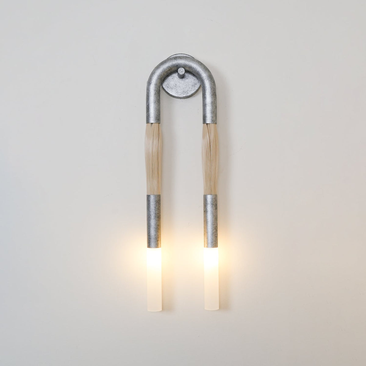Modernist Double Arm Wall Light with Frosted Glass Shades