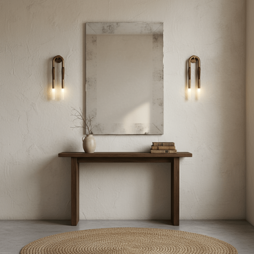Modernist Double Arm Wall Light with Frosted Glass Shades