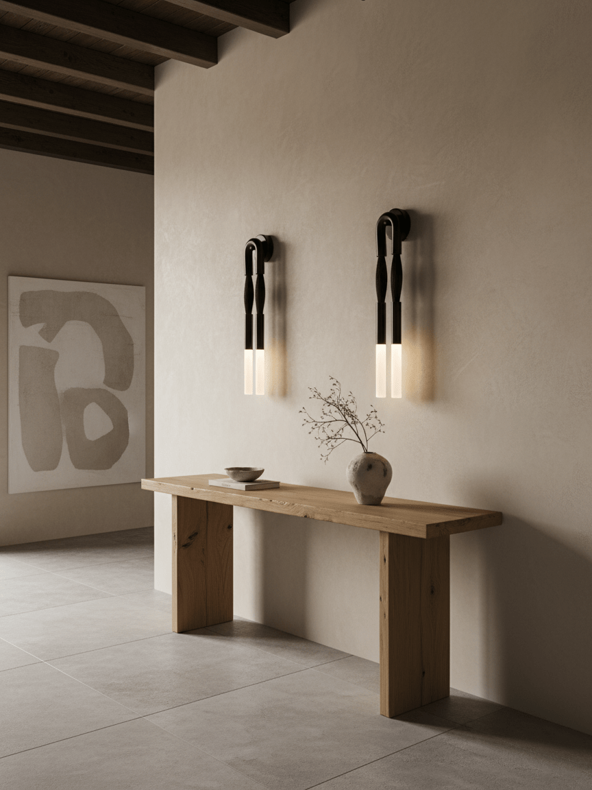 Modernist Double Arm Wall Light with Frosted Glass Shades