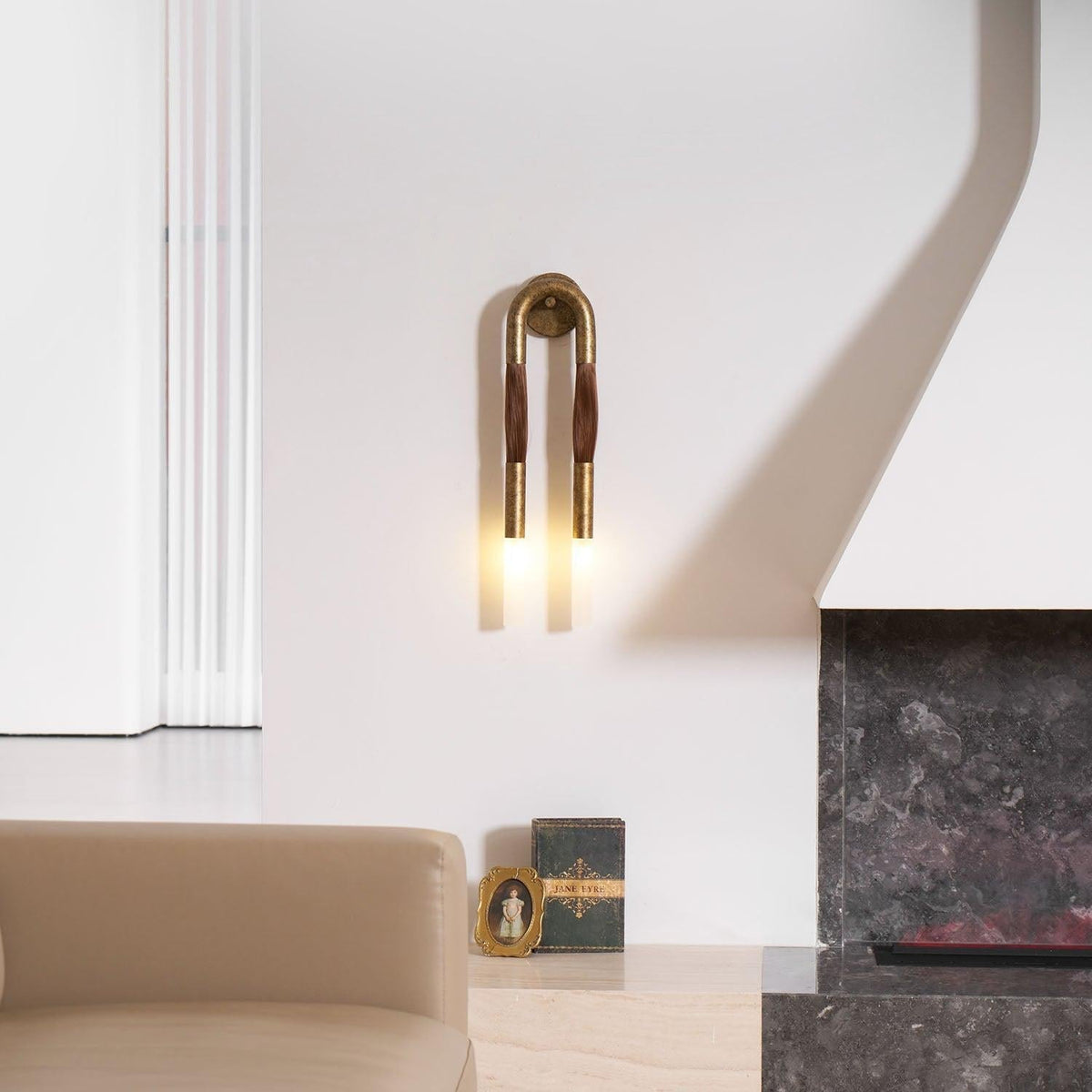 Modernist Double Arm Wall Light with Frosted Glass Shades