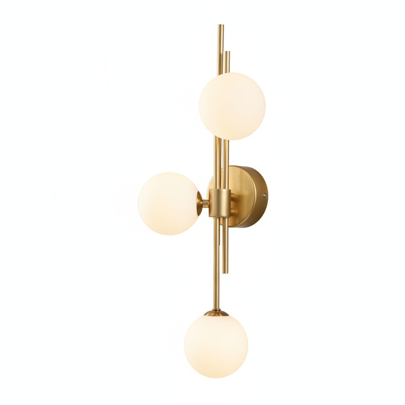 Modern Wall Light with Three Glass Globes, Brass Finish