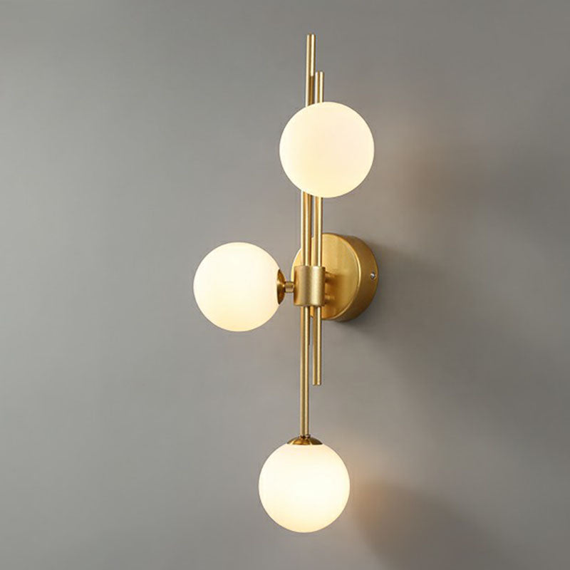 Modern Wall Light with Three Glass Globes, Brass Finish