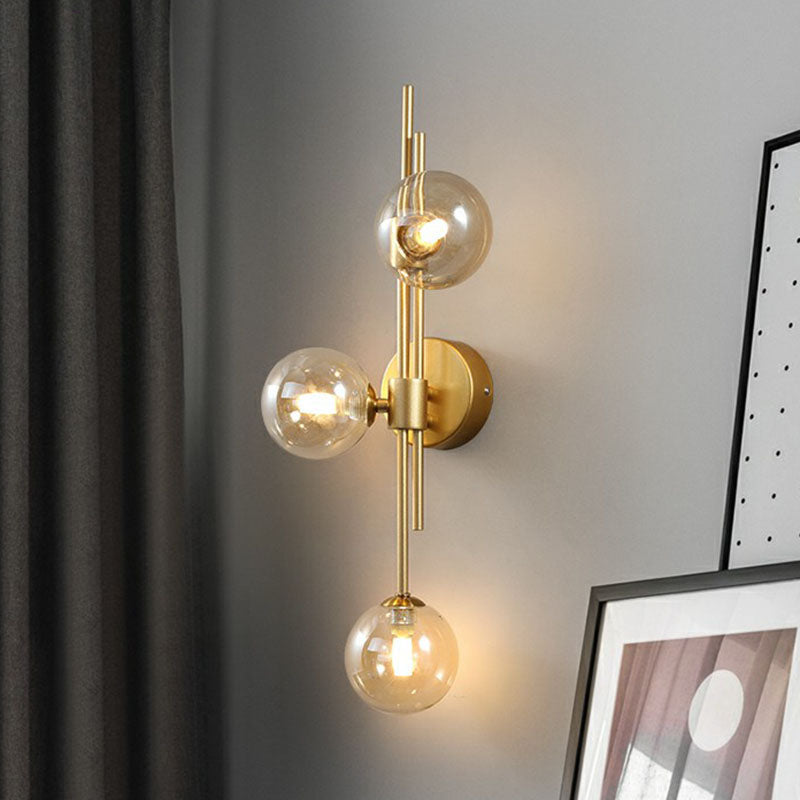 Modern Wall Light with Three Glass Globes, Brass Finish